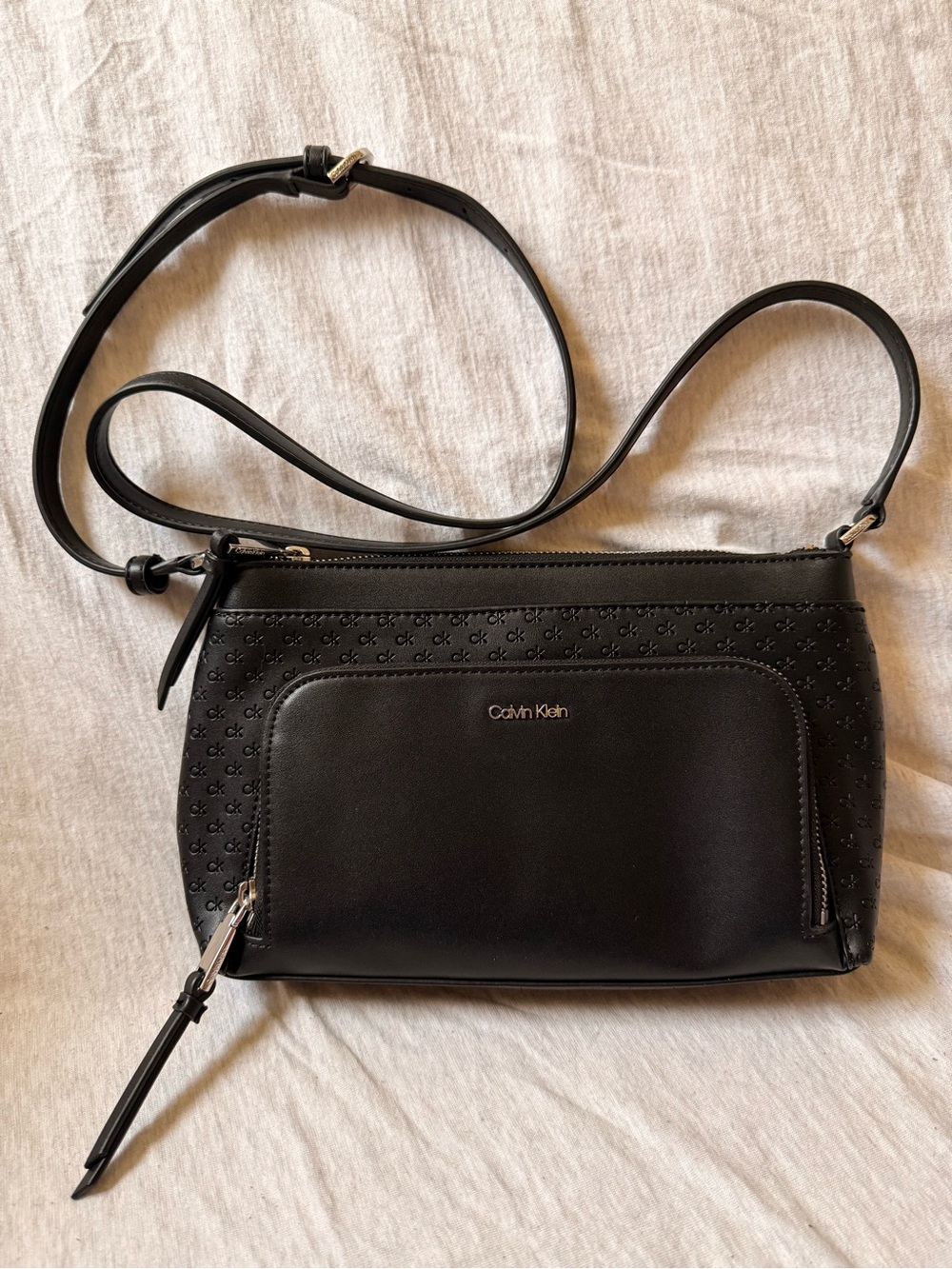 Calvin Klein Black Logo-Embossed Crossbody Bag